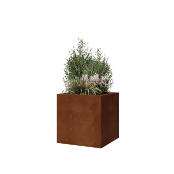 Jardinieră din oțel corten - Pătrat - 50 x 50 x 50 cm - Cu placă de bază