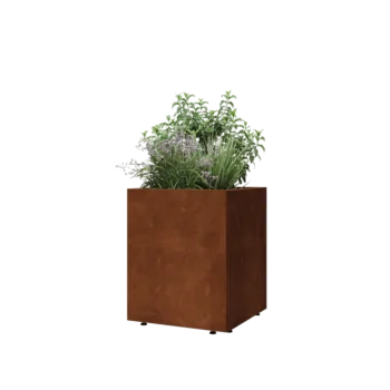 Jardinieră din oțel corten - Pătrat - 50 x 50 x 60 cm - Cu placă de bază - Cu picioare