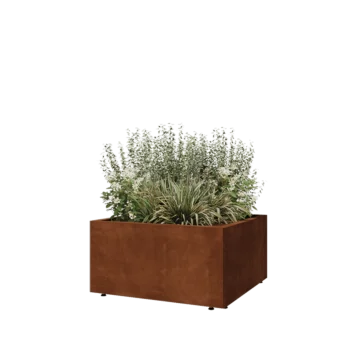 Jardinieră din oțel corten - Pătrat - 80 x 80 x 40 cm - Cu placă de bază - Cu picioare