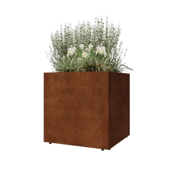 Jardinieră din oțel corten - Pătrat - 80 x 80 x 80 cm - Cu placă de bază - Cu picioare