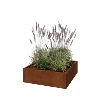 Jardinieră din oțel corten - Pătrat - 100 x 100 x 30 cm - Cu placă de bază
