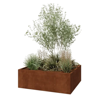 Jardinieră din oțel corten - Dreptunghiular - 120 x 100 x 40 cm - Cu placă de bază