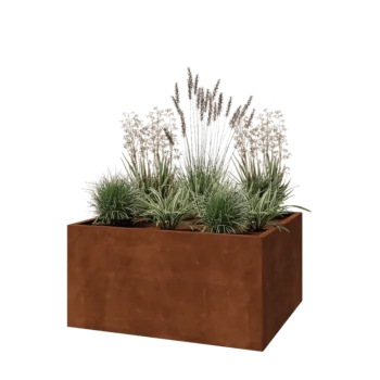 Jardinieră din oțel corten - Dreptunghiular - 120 x 100 x 60 cm - Cu placă de bază