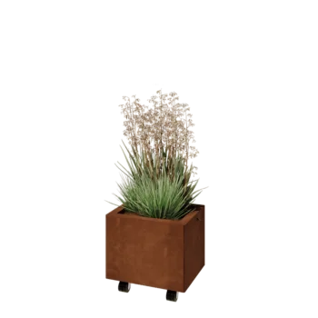Jardinieră din oțel corten - Dreptunghiular - 40 x 30 x 30 cm - Cu placă de bază - Cu roți