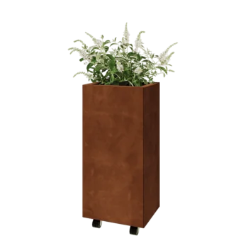 Jardinieră din oțel corten - Dreptunghiular - 40 x 30 x 80 cm - Cu placă de bază - Cu roți