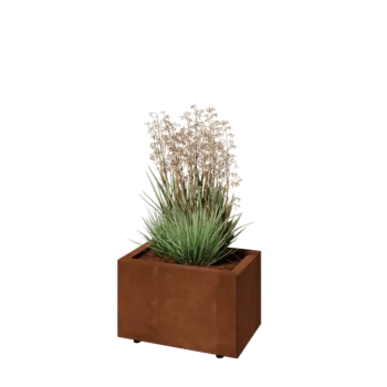 Jardinieră din oțel corten - Dreptunghiular - 50 x 30 x 30 cm - Cu placă de bază - Cu picioare