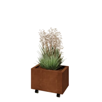 Jardinieră din oțel corten - Dreptunghiular - 50 x 30 x 30 cm - Cu placă de bază - Cu roți
