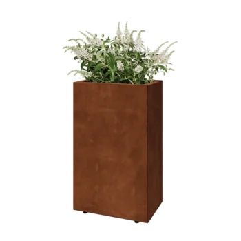 Jardinieră din oțel corten - Dreptunghiular - 50 x 30 x 80 cm - Cu placă de bază - Cu picioare