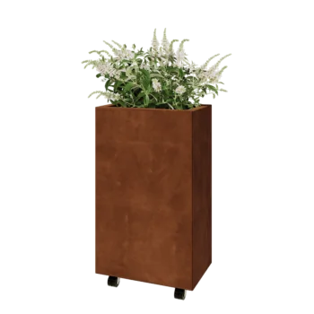 Jardinieră din oțel corten - Dreptunghiular - 50 x 30 x 80 cm - Cu placă de bază - Cu roți