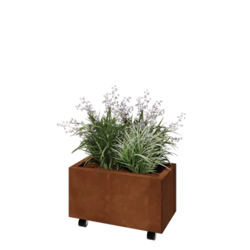 Jardinieră din oțel corten - Dreptunghiular - 60 x 30 x 30 cm - Cu placă de bază - Cu roți