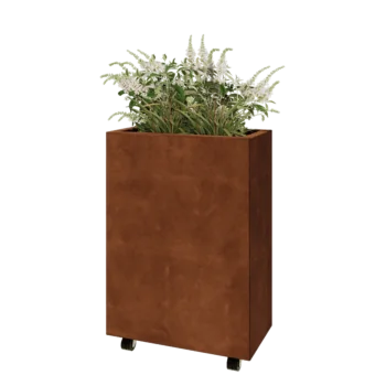 Jardinieră din oțel corten - Dreptunghiular - 60 x 30 x 80 cm - Cu placă de bază - Cu roți