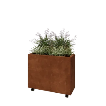 Jardinieră din oțel corten - Dreptunghiular - 80 x 30 x 60 cm - Cu placă de bază - Cu roți