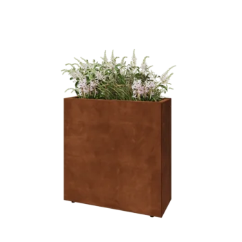 Jardinieră din oțel corten - Dreptunghiular - 80 x 30 x 80 cm - Cu placă de bază - Cu picioare