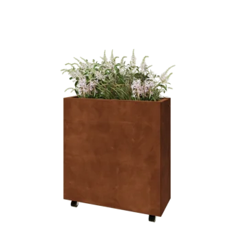 Jardinieră din oțel corten - Dreptunghiular - 80 x 30 x 80 cm - Cu placă de bază - Cu roți