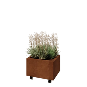 Jardinieră din oțel corten - Dreptunghiular - 50 x 40 x 30 cm - Cu placă de bază - Cu roți