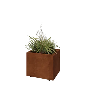 Jardinieră din oțel corten - Dreptunghiular - 50 x 40 x 40 cm - Cu placă de bază - Cu picioare