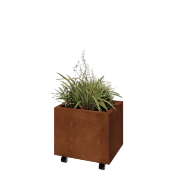 Jardinieră din oțel corten - Dreptunghiular - 50 x 40 x 40 cm - Cu placă de bază - Cu roți