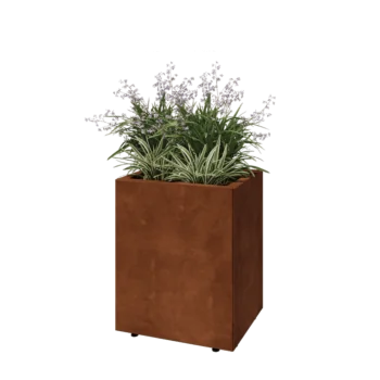 Jardinieră din oțel corten - Dreptunghiular - 50 x 40 x 60 cm - Cu placă de bază - Cu picioare
