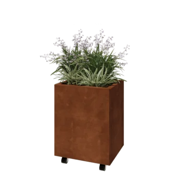 Jardinieră din oțel corten - Dreptunghiular - 50 x 40 x 60 cm - Cu placă de bază - Cu roți