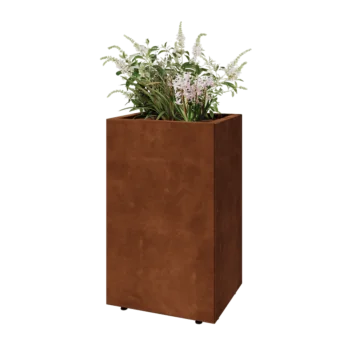 Jardinieră din oțel corten - Dreptunghiular - 50 x 40 x 80 cm - Cu placă de bază - Cu picioare