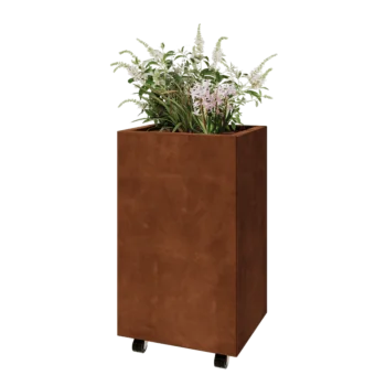 Jardinieră din oțel corten - Dreptunghiular - 50 x 40 x 80 cm - Cu placă de bază - Cu roți