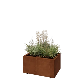 Jardinieră din oțel corten - Dreptunghiular - 60 x 40 x 30 cm - Cu placă de bază - Cu picioare