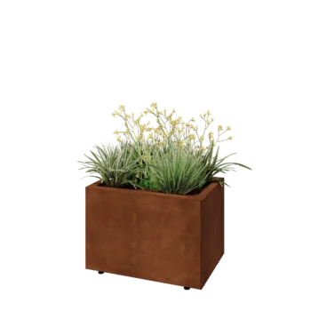 Jardinieră din oțel corten - Dreptunghiular - 60 x 40 x 40 cm - Cu placă de bază - Cu picioare