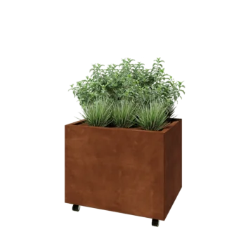 Jardinieră din oțel corten - Dreptunghiular - 80 x 60 x 60 cm - Cu placă de bază - Cu roți