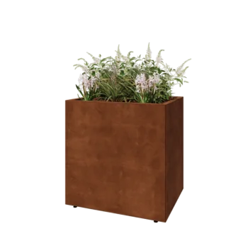Jardinieră din oțel corten - Dreptunghiular - 80 x 60 x 80 cm - Cu placă de bază - Cu picioare