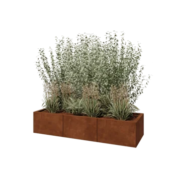 Jardinieră XXL din oțel corten - Dreptunghiular - 150 x 50 x 30 cm - Cu placă de bază