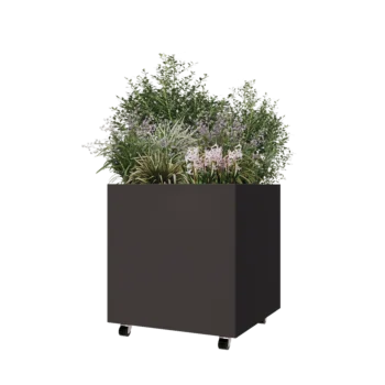 Jardinieră din oțel - Pătrat - 70 x 70 x 70 cm - Altă culoare RAL - Cu placă de bază - Cu roți