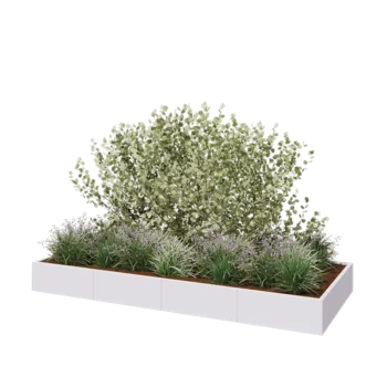 Jardinieră XXL din oțel - Dreptunghiular - 320 x 120 x 30 cm - RAL9010 mat (alb) - Cu placă de bază