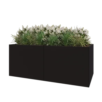 Jardinieră XXL din oțel - Dreptunghiular - 200 x 100 x 80 cm - RAL9005 mat (negru) - Cu placă de bază