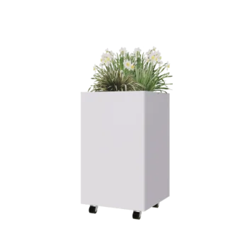 Jardinieră din oțel - Pătrat - 50 x 50 x 80 cm - RAL9010 mat (alb) - Cu placă de bază - Cu roți
