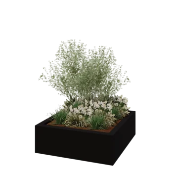 Jardinieră din fibră de sticlă - Pătrat - 120 x 120 x 40 cm - RAL9005 mat (negru) - Cu fund