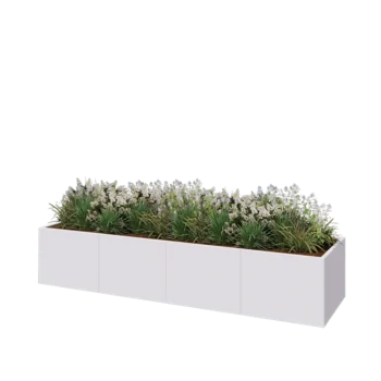 Jardinieră XXL din oțel - Dreptunghiular - 320 x 80 x 60 cm - RAL9010 mat (alb) - Cu placă de bază