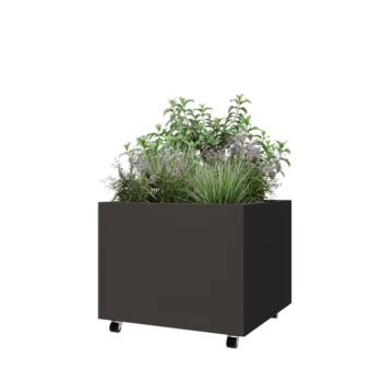 Jardinieră din oțel - Pătrat - 80 x 80 x 60 cm - RAL7016 mat (gri antracit) - Cu placă de bază - Cu roți