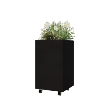 Jardinieră din oțel - Pătrat - 50 x 50 x 80 cm - RAL9005 mat (negru) - Cu placă de bază - Cu roți