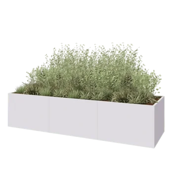 Jardinieră XXL din oțel - Dreptunghiular - 360 x 100 x 80 cm - RAL9010 mat (alb) - Cu placă de bază
