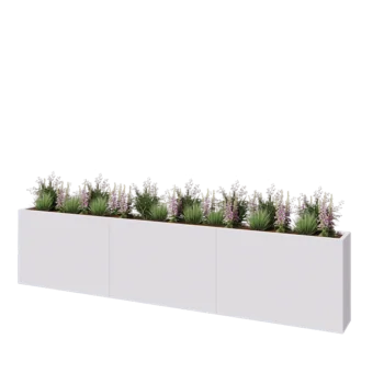 Jardinieră XXL din oțel - Dreptunghiular - 360 x 30 x 80 cm - RAL9010 mat (alb) - Cu placă de bază