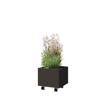 Jardinieră din oțel - Pătrat - 40 x 40 x 30 cm - RAL7016 mat (gri antracit) - Cu placă de bază - Cu roți