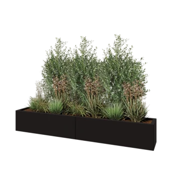 Jardinieră XXL din oțel - Dreptunghiular - 200 x 30 x 30 cm - RAL9005 mat (negru) - Cu placă de bază
