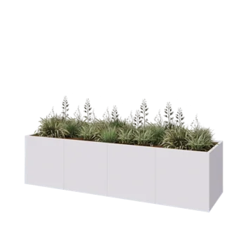 Jardinieră XXL din oțel - Dreptunghiular - 320 x 80 x 80 cm - RAL9010 mat (alb) - Cu placă de bază