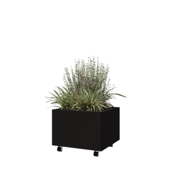 Jardinieră din oțel - Pătrat - 60 x 60 x 40 cm - RAL9005 mat (negru) - Cu placă de bază - Cu roți
