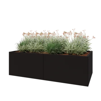 Jardinieră XXL din oțel - Dreptunghiular - 200 x 100 x 60 cm - RAL9005 mat (negru) - Cu placă de bază