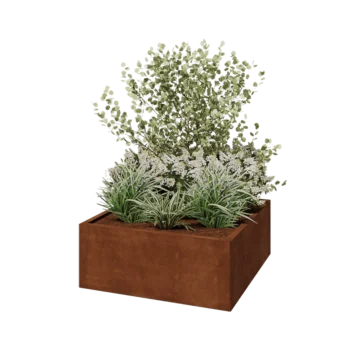 Jardinieră din oțel corten - Pătrat - 100 x 100 x 40 cm - Fără placă de bază