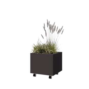Jardinieră din oțel - Pătrat - 50 x 50 x 40 cm - Altă culoare RAL - Cu placă de bază - Cu roți
