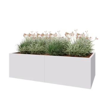 Jardinieră XXL din oțel - Dreptunghiular - 200 x 100 x 60 cm - RAL9010 mat (alb) - Cu placă de bază
