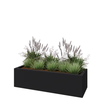 Jardinieră din fibră de sticlă - Dreptunghi - 150 x 50 x 40 cm - RAL7021 mat (gri negru) - Cu fund