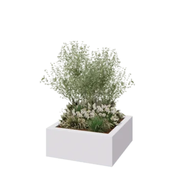 Jardinieră din fibră de sticlă - Pătrat - 100 x 100 x 40 cm - RAL9010 mat (alb) - Cu fund